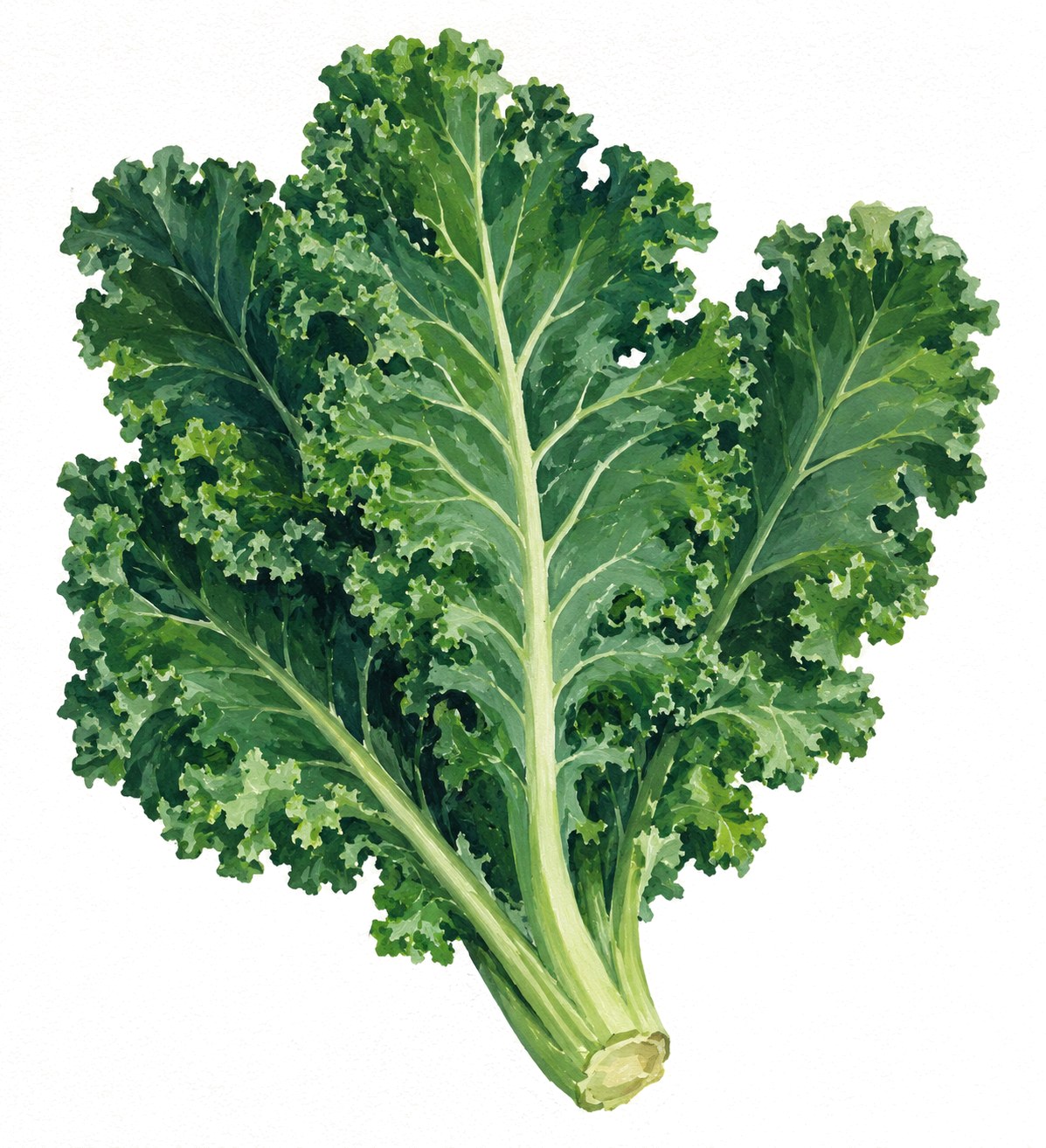 Watercolour illustration of a fresh bunch of curly kale